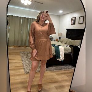 Cupshe Tan Long Sleeve Dress